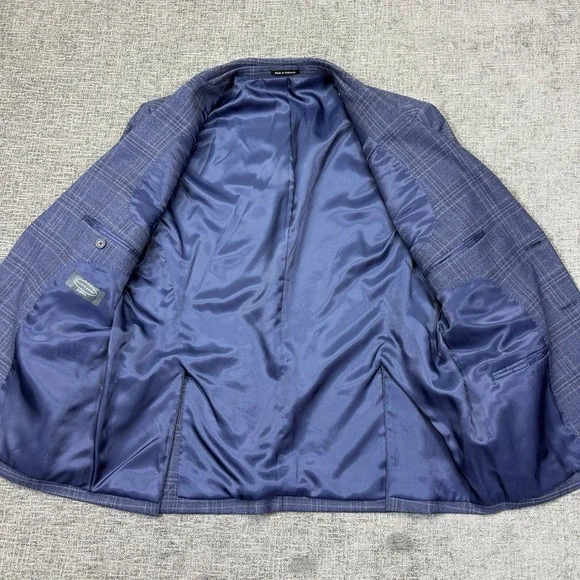 Pronto Uomo Platinum Sport Coat Blazer Men 42 Short Blue Plaid Wool Double Vent - Picture 3 of 11